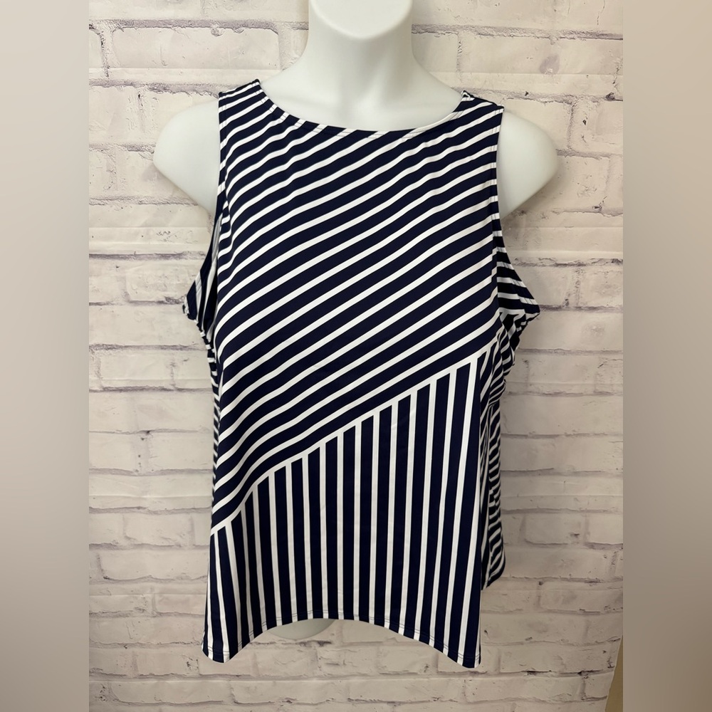 Lands’ End 24W DDD Blue Tankini Swimsuit Top High Neck Soft Cup Slimming New - Picture 1 of 9
